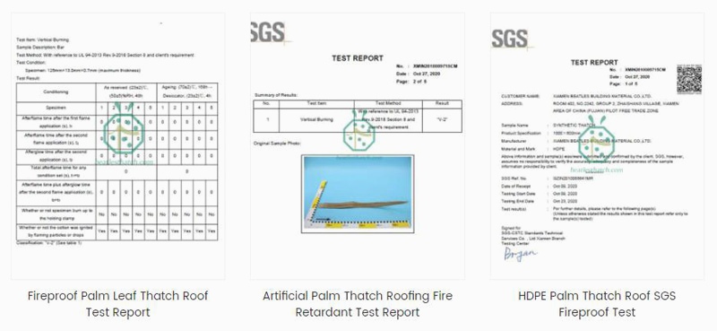中国における合成茅葺きタイルの SGS 耐火試験レポート
