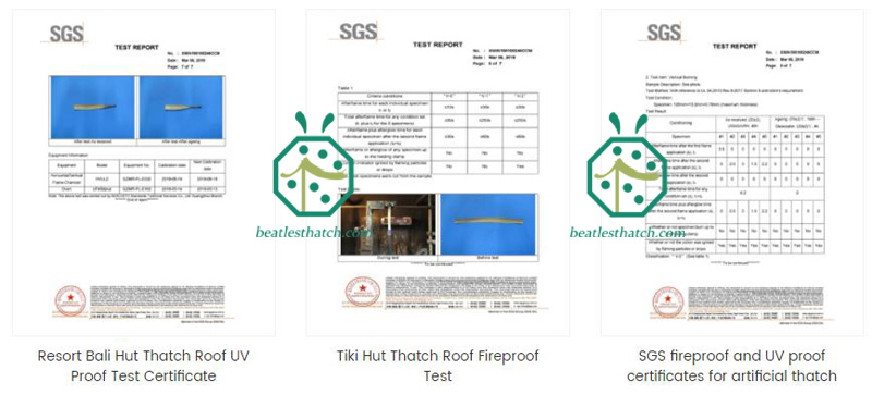 ビーチホテルの合成わらぶき屋根製品のSGS紫外線抑制テストレポート