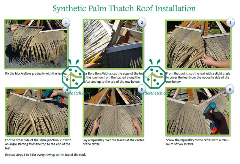 合成ヤシの葉の茅葺き屋根パネルの取り付け手順