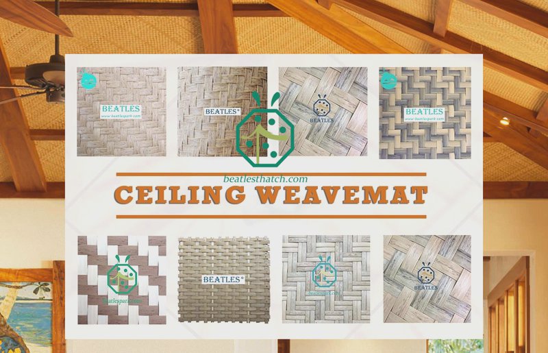 Artificial palm leaf woven panels for tiki bar wall and ceiling cover